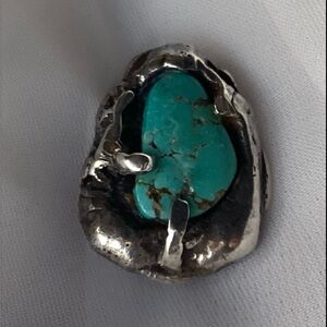 NATIVE AMERICAN NAVAJO TURQUOISE SIGNED STERLING SILVER BROOCH VINTAGE